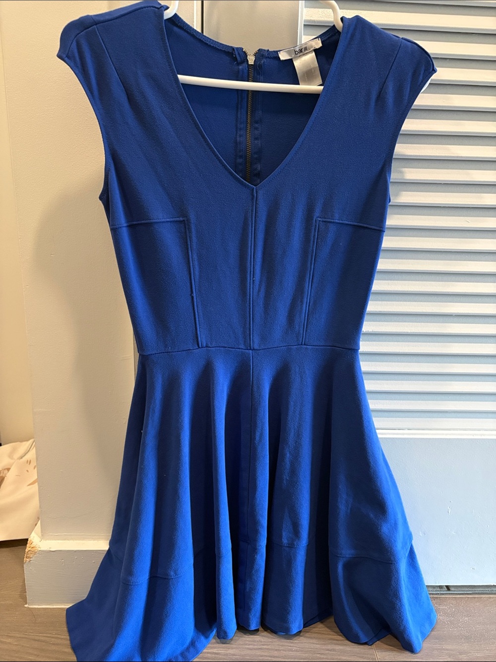 Bar III Royal Blue V-Neck Fit-and-Flare Mini Dress